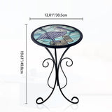 Traditional European Round Iron Side Table with Heat-Sealed Glass Top for Outdoor Patio & Living Room
