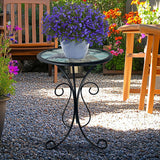 Traditional European Round Iron Side Table with Heat-Sealed Glass Top for Outdoor Patio & Living Room