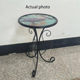 Traditional European Round Iron Side Table with Heat-Sealed Glass Top for Outdoor Patio & Living Room