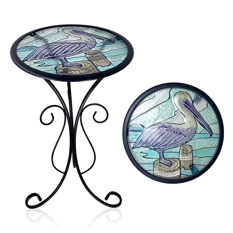 Traditional European Round Iron Side Table with Heat-Sealed Glass Top for Outdoor Patio & Living Room