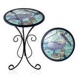 Traditional European Round Iron Side Table with Heat-Sealed Glass Top for Outdoor Patio & Living Room
