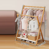 Modern Scandinavian Rectangular X-Shaped Natural Nan Bamboo Foldable Kids Hall Tree, 3-Tier Storage for Bedroom