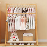 Modern Scandinavian Rectangular X-Shaped Natural Nan Bamboo Foldable Kids Hall Tree, 3-Tier Storage for Bedroom