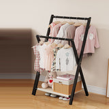 Modern Scandinavian Rectangular X-Shaped Natural Nan Bamboo Foldable Kids Hall Tree, 3-Tier Storage for Bedroom