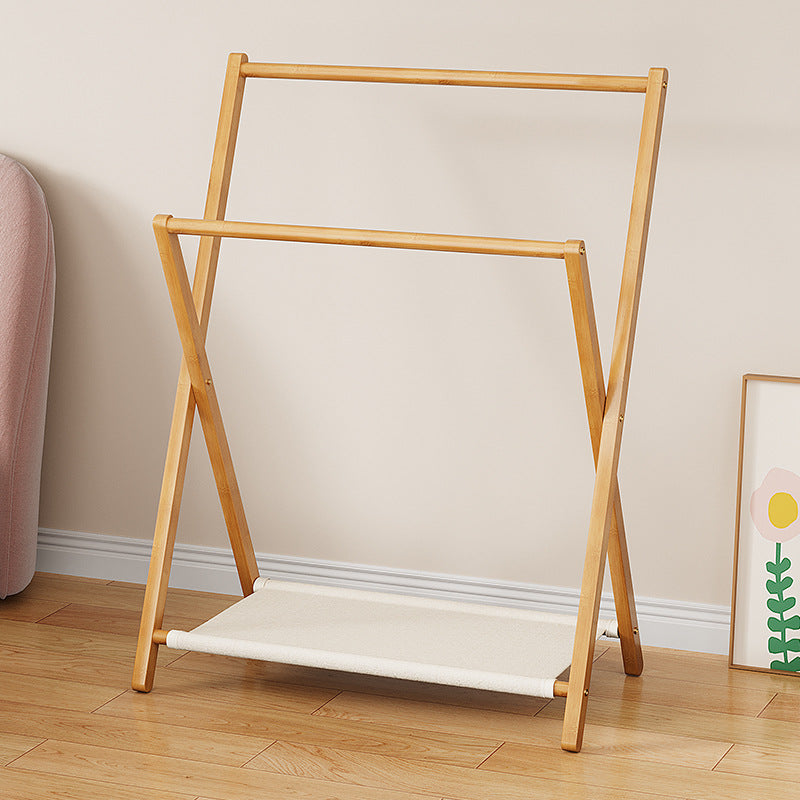 Modern Scandinavian Rectangular X-Shaped Natural Nan Bamboo Foldable Kids Hall Tree, 3-Tier Storage for Bedroom