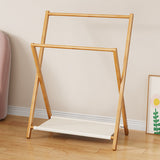 Modern Scandinavian Rectangular X-Shaped Natural Nan Bamboo Foldable Kids Hall Tree, 3-Tier Storage for Bedroom