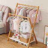 Modern Scandinavian Rectangular X-Shaped Natural Nan Bamboo Foldable Kids Hall Tree, 3-Tier Storage for Bedroom
