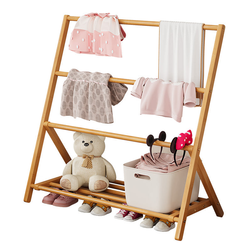 Contemporary Scandinavian Rectangular Natural Nan Bamboo Foldable Kids Hall Tree – 2- or 4-Tier Storage for Bedroom