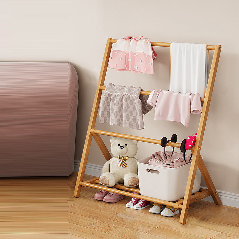 Contemporary Scandinavian Rectangular Natural Nan Bamboo Foldable Kids Hall Tree – 2- or 4-Tier Storage for Bedroom