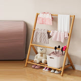 Contemporary Scandinavian Rectangular Natural Nan Bamboo Foldable Kids Hall Tree – 2- or 4-Tier Storage for Bedroom