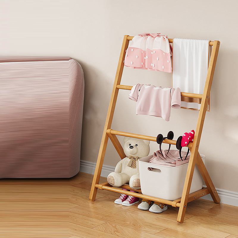 Contemporary Scandinavian Rectangular Natural Nan Bamboo Foldable Kids Hall Tree – 2- or 4-Tier Storage for Bedroom