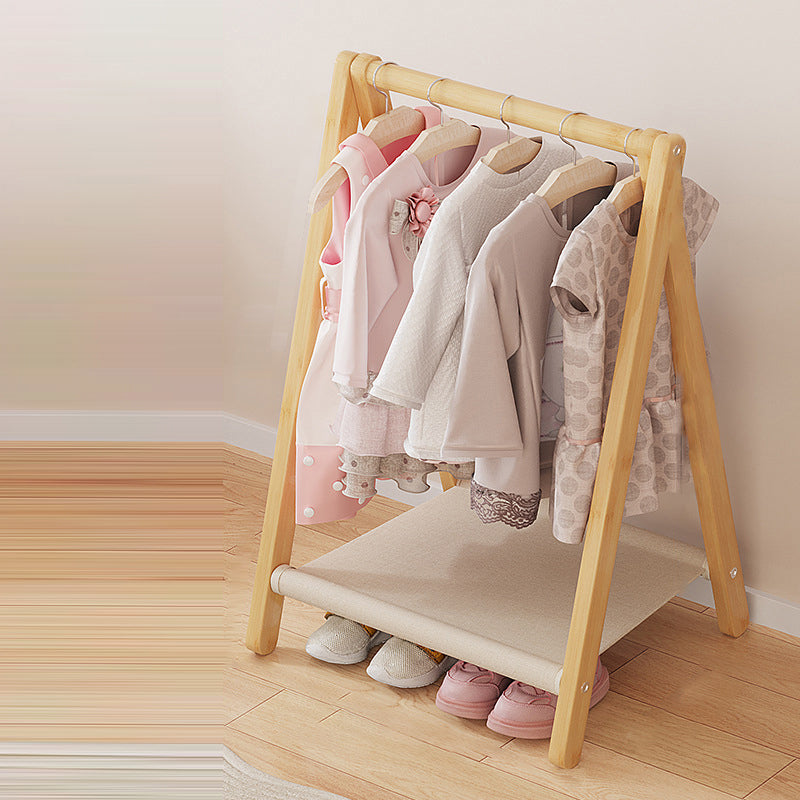 Contemporary Scandinavian Rectangular Natural Nan Bamboo Foldable Kids Hall Tree – 2- or 4-Tier Storage for Bedroom