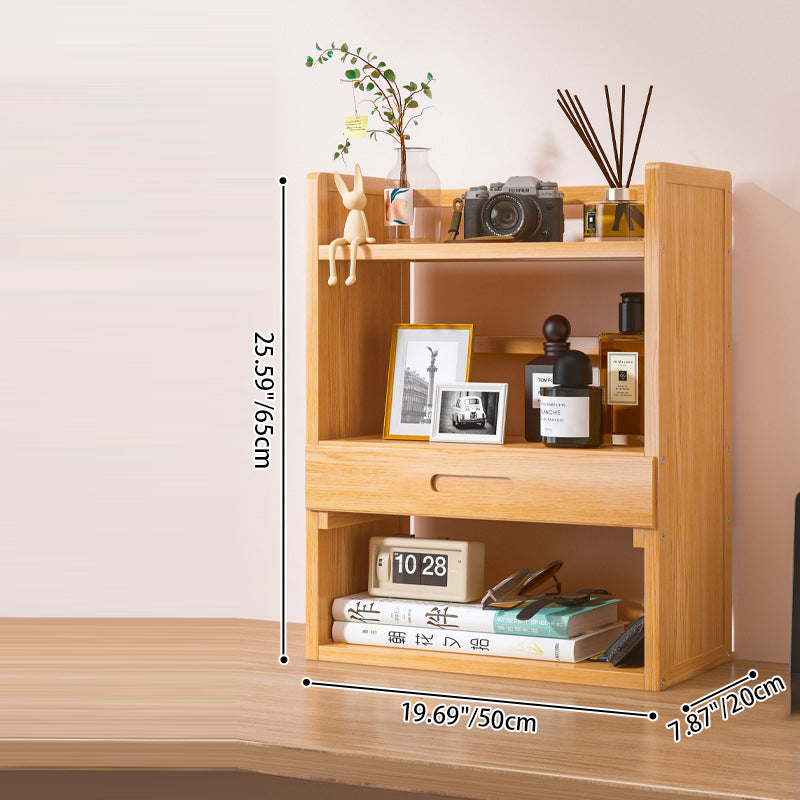 Contemporary Scandinavian Nano Bamboo MDF Storage Bookshelf – Rectangular, 2- or 3-Tier with 1 Drawer for Bedroom & Study