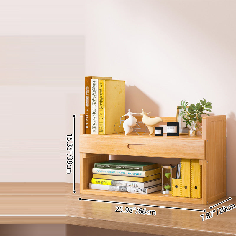 Contemporary Scandinavian Nano Bamboo MDF Storage Bookshelf – Rectangular, 2- or 3-Tier with 1 Drawer for Bedroom & Study