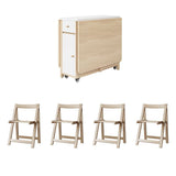 Space-Saving Scandinavian Contemporary Rectangular Desk & Foldable Chair Set with 1 Drawer – Rubberwood Solid Wood & MDF, for Living Room & Dining Room