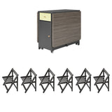 Space-Saving Scandinavian Contemporary Rectangular Desk & Foldable Chair Set with 1 Drawer – Rubberwood Solid Wood & MDF, for Living Room & Dining Room