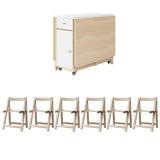 Space-Saving Scandinavian Contemporary Rectangular Desk & Foldable Chair Set with 1 Drawer – Rubberwood Solid Wood & MDF, for Living Room & Dining Room