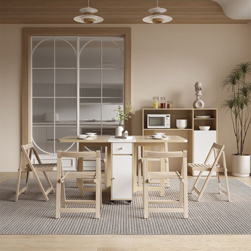 Space-Saving Scandinavian Contemporary Rectangular Desk & Foldable Chair Set with 1 Drawer – Rubberwood Solid Wood & MDF, for Living Room & Dining Room
