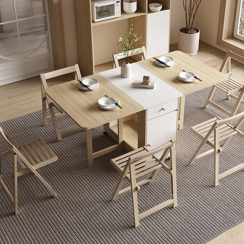 Space-Saving Scandinavian Contemporary Rectangular Desk & Foldable Chair Set with 1 Drawer – Rubberwood Solid Wood & MDF, for Living Room & Dining Room