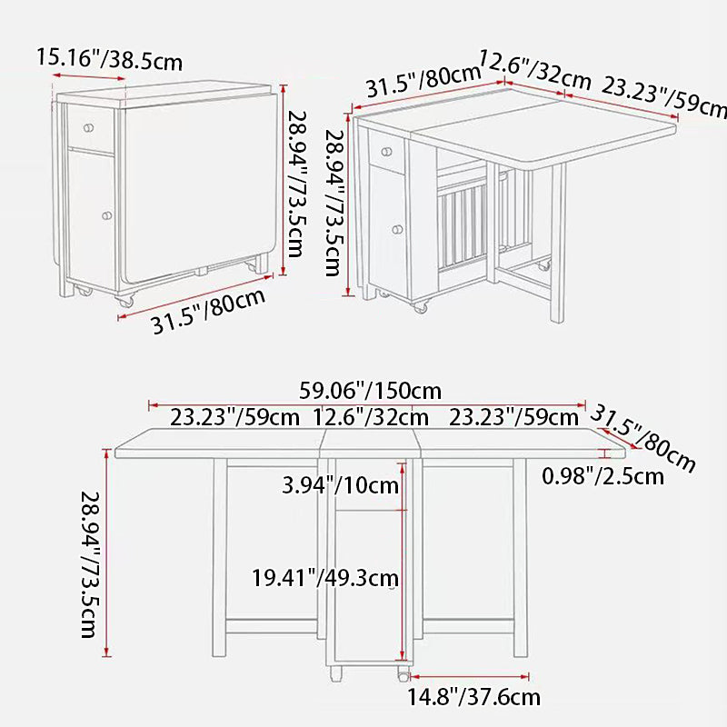Space-Saving Scandinavian Contemporary Rectangular Desk & Foldable Chair Set with 1 Drawer – Rubberwood Solid Wood & MDF, for Living Room & Dining Room