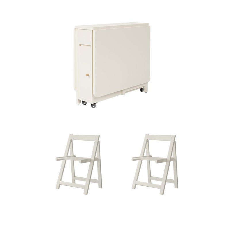 Space-Saving Scandinavian Contemporary Rectangular Desk & Foldable Chair Set with 1 Drawer – Rubberwood Solid Wood & MDF, for Living Room & Dining Room