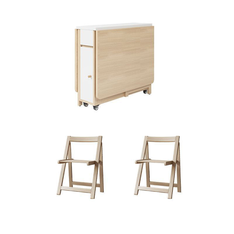 Space-Saving Scandinavian Contemporary Rectangular Desk & Foldable Chair Set with 1 Drawer – Rubberwood Solid Wood & MDF, for Living Room & Dining Room