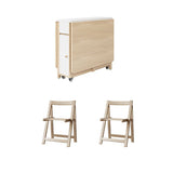 Space-Saving Scandinavian Contemporary Rectangular Desk & Foldable Chair Set with 1 Drawer – Rubberwood Solid Wood & MDF, for Living Room & Dining Room