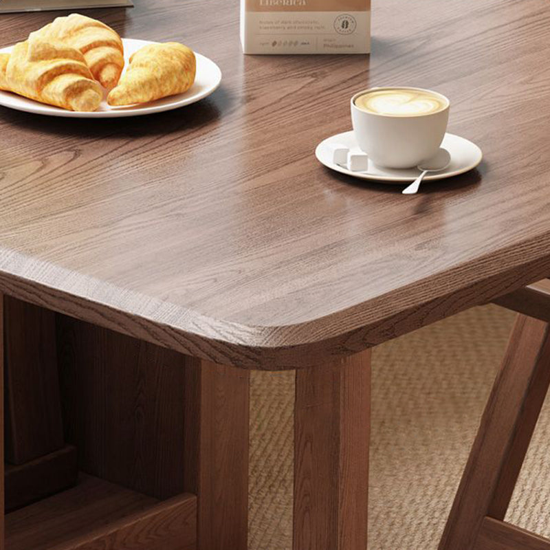Contemporary Scandinavian Rectangular Rubberwood Desk & Foldable Chair Set – Solid Wood with Multi-Layer Panel, Ideal for Living & Dining Rooms