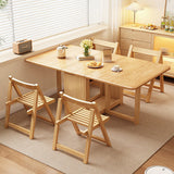 Contemporary Scandinavian Rectangular Rubberwood Desk & Foldable Chair Set – Solid Wood with Multi-Layer Panel, Ideal for Living & Dining Rooms