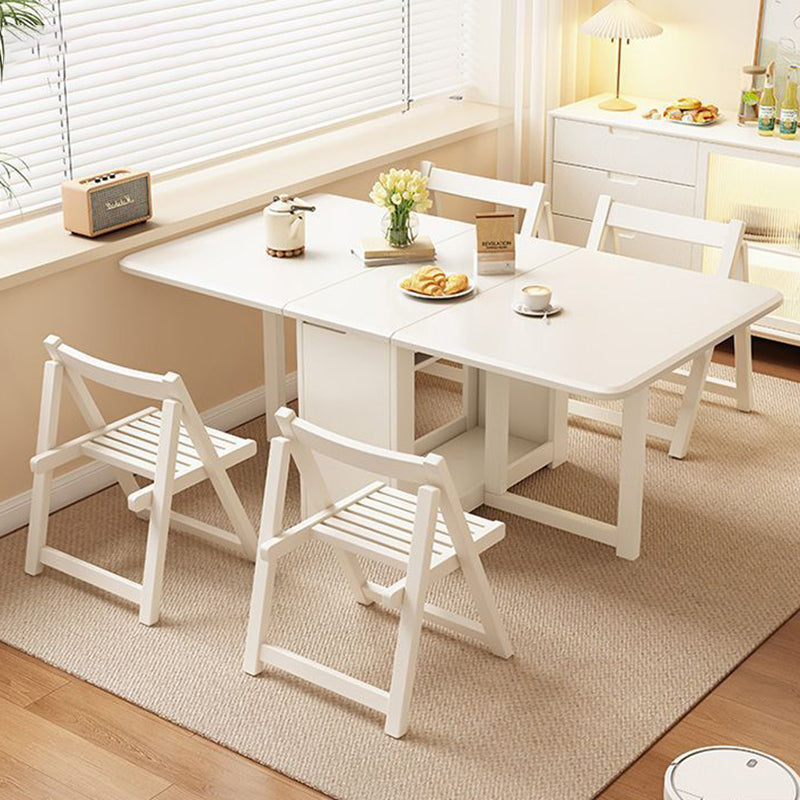 Contemporary Scandinavian Rectangular Rubberwood Desk & Foldable Chair Set – Solid Wood with Multi-Layer Panel, Ideal for Living & Dining Rooms