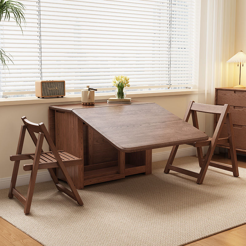 Contemporary Scandinavian Rectangular Rubberwood Desk & Foldable Chair Set – Solid Wood with Multi-Layer Panel, Ideal for Living & Dining Rooms