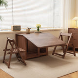 Contemporary Scandinavian Rectangular Rubberwood Desk & Foldable Chair Set – Solid Wood with Multi-Layer Panel, Ideal for Living & Dining Rooms