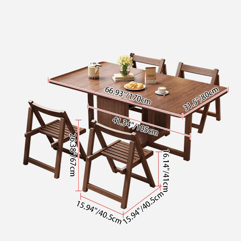 Contemporary Scandinavian Rectangular Rubberwood Desk & Foldable Chair Set – Solid Wood with Multi-Layer Panel, Ideal for Living & Dining Rooms