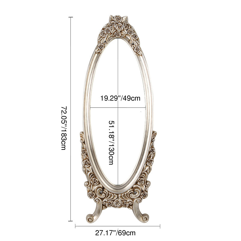 Traditional European Oval Full-Length Mirror with PU Faux-Wood Frame and Float Glass – Perfect for the Bedroom