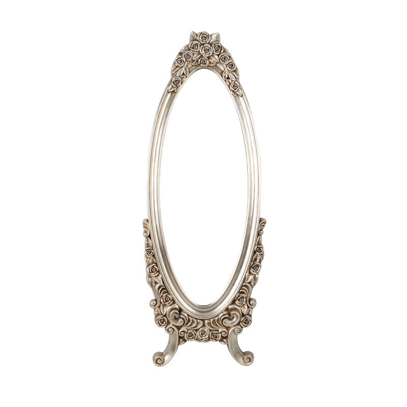 Traditional European Oval Full-Length Mirror with PU Faux-Wood Frame and Float Glass – Perfect for the Bedroom
