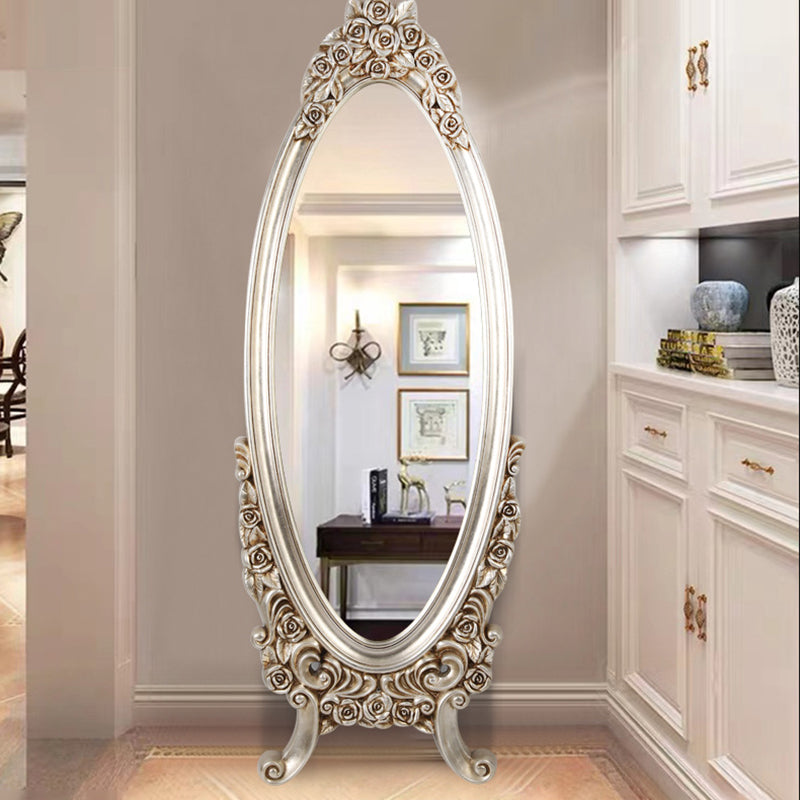 Traditional European Oval Full-Length Mirror with PU Faux-Wood Frame and Float Glass – Perfect for the Bedroom