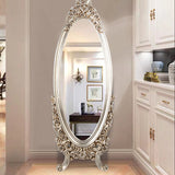 Traditional European Oval Full-Length Mirror with PU Faux-Wood Frame and Float Glass – Perfect for the Bedroom