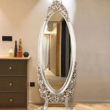 Traditional European Oval Full-Length Mirror with PU Faux-Wood Frame and Float Glass – Perfect for the Bedroom
