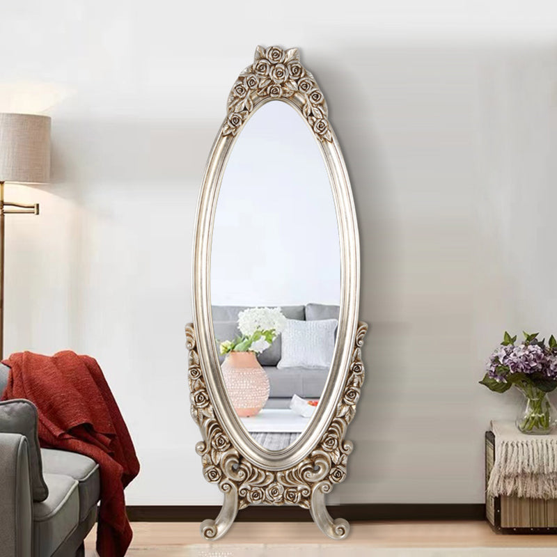 Traditional European Oval Full-Length Mirror with PU Faux-Wood Frame and Float Glass – Perfect for the Bedroom