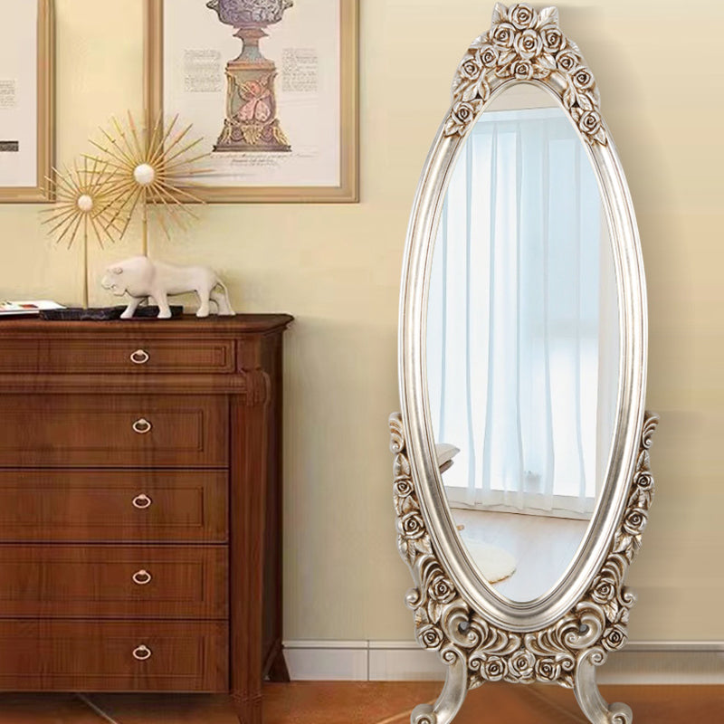 Traditional European Oval Full-Length Mirror with PU Faux-Wood Frame and Float Glass – Perfect for the Bedroom