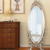 Traditional European Oval Full-Length Mirror with PU Faux-Wood Frame and Float Glass – Perfect for the Bedroom