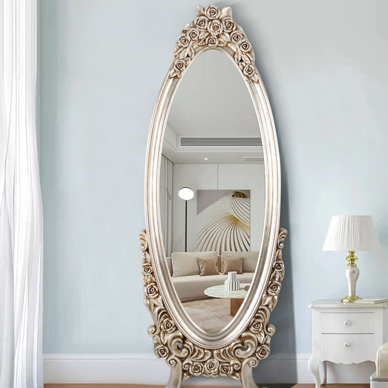 Traditional European Oval Full-Length Mirror with PU Faux-Wood Frame and Float Glass – Perfect for the Bedroom