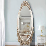 Traditional European Oval Full-Length Mirror with PU Faux-Wood Frame and Float Glass – Perfect for the Bedroom