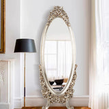 Traditional European Oval Full-Length Mirror with PU Faux-Wood Frame and Float Glass – Perfect for the Bedroom