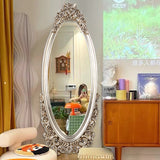Traditional European Oval Full-Length Mirror with PU Faux-Wood Frame and Float Glass – Perfect for the Bedroom