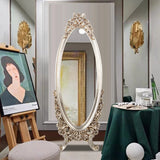 Traditional European Oval Full-Length Mirror with PU Faux-Wood Frame and Float Glass – Perfect for the Bedroom
