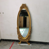 Traditional European Oval Full-Length Mirror with PU Faux-Wood Frame and Float Glass – Perfect for the Bedroom