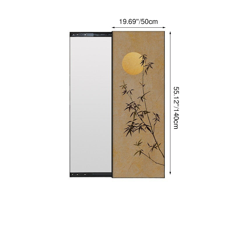 Traditional Chinese Rectangular Full-Length Mirror — Aluminum Alloy Frame, Crystal Ceramic Canvas, Float Glass Surface, Push-Slide Design for Bedroom & Entryways
