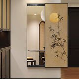 Traditional Chinese Rectangular Full-Length Mirror — Aluminum Alloy Frame, Crystal Ceramic Canvas, Float Glass Surface, Push-Slide Design for Bedroom & Entryways