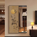 Traditional Chinese Rectangular Full-Length Mirror — Aluminum Alloy Frame, Crystal Ceramic Canvas, Float Glass Surface, Push-Slide Design for Bedroom & Entryways